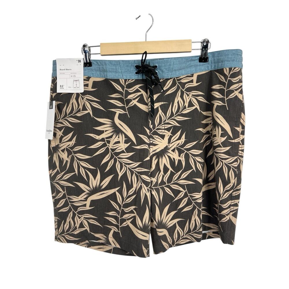 Original Use Target Brown Leaf Print Swim Trucks Board Shorts Size 38 NWT